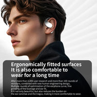 Person wearing wireless earbuds with text about comfort and user research.
