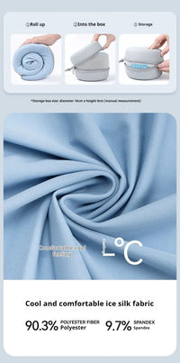Ice silk fabric with packaging and texture details on a light blue background
