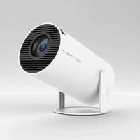 White security camera with black lens on a white background