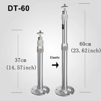Measurement chart of a metal stand with labeled dimensions on a white background
