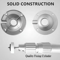 Two metal flanges and a quality fixing cylinder with 'Solid Construction' text on a white background.