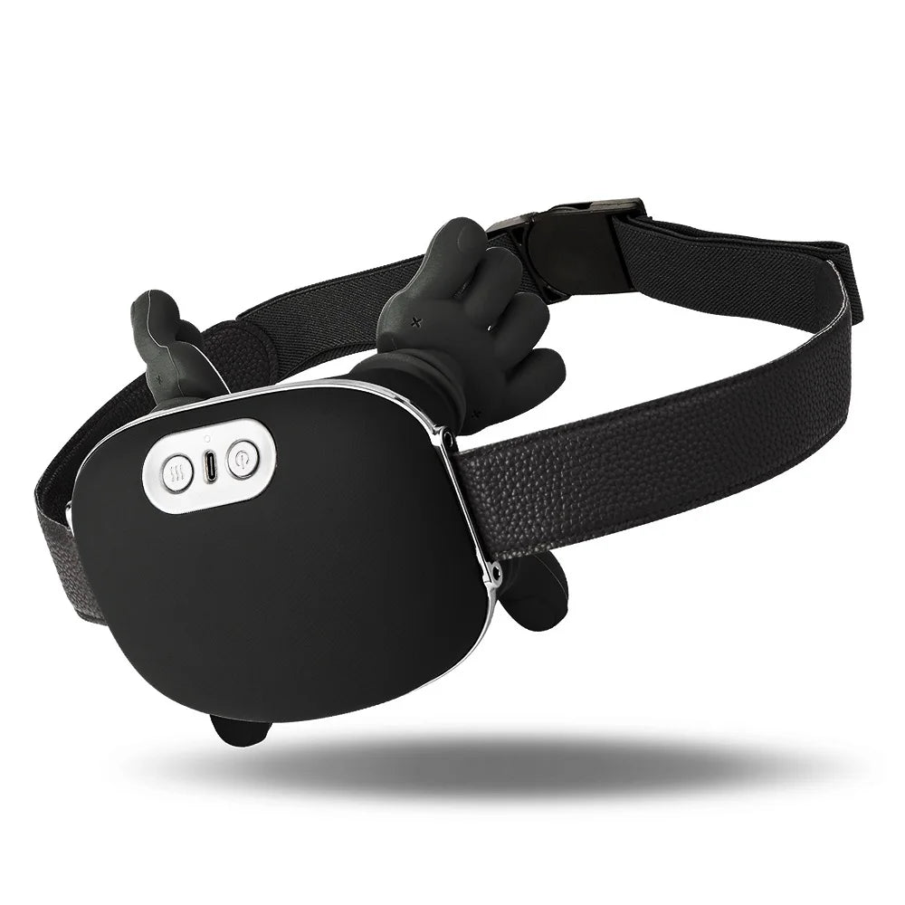 Black electronic device with a strap on a white background