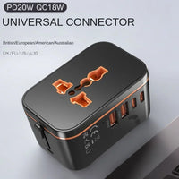 Universal connector with multiple ports on a light gray background