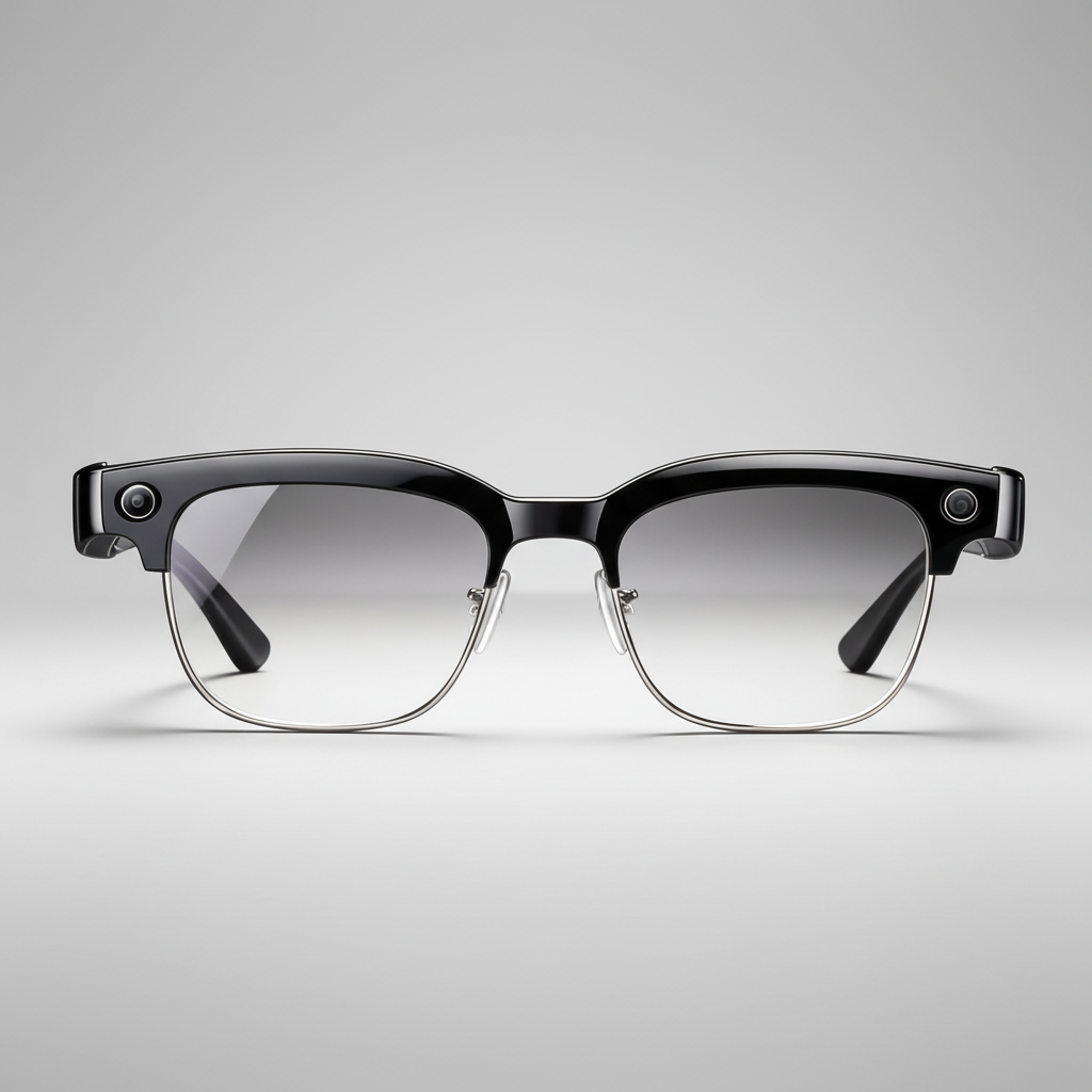 Smart glasses with features on a purple background