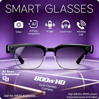Smart glasses with features on a purple background