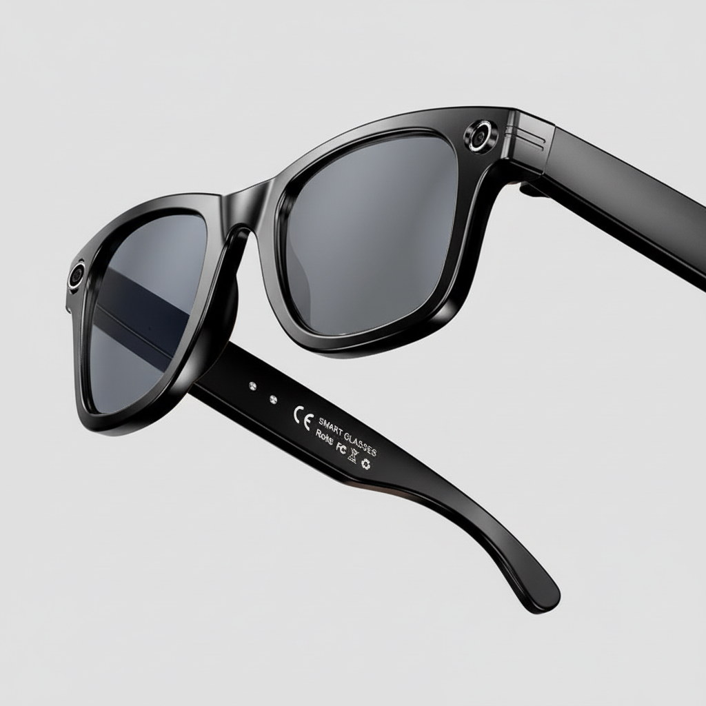 Black sunglasses with a gray background