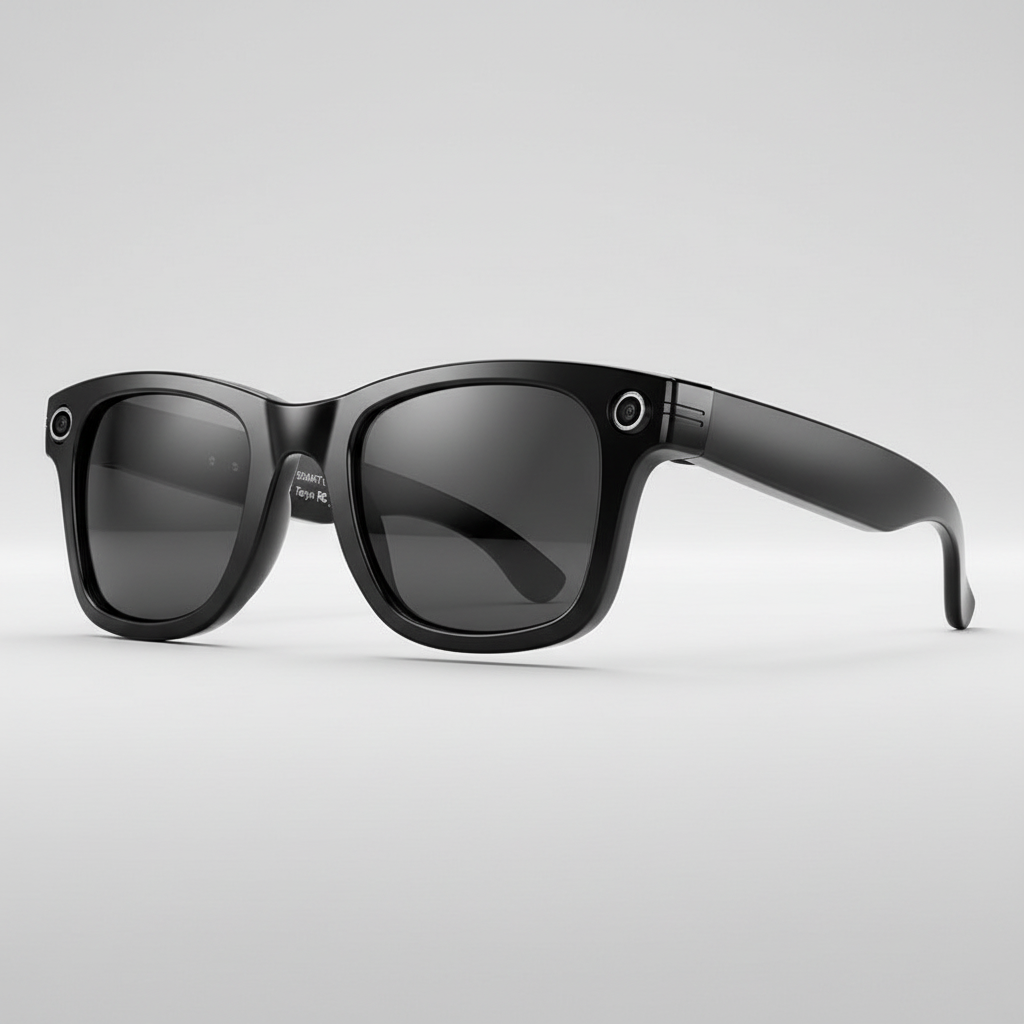 Black sunglasses with a gray gradient lens on a light gray background