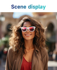 Woman wearing sunglasses with a blurred background