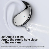 Wireless earbud with 20-degree angle design on a light gray background
