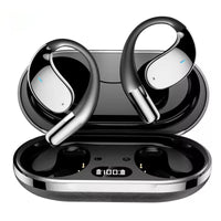 Wireless earbuds with charging case on a white background