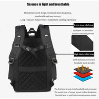 Black backpack with features highlighted on a white background