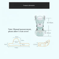 Baby carrier with measurement details on a white background