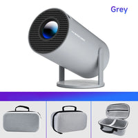 Portable projector with carrying case on a white background
