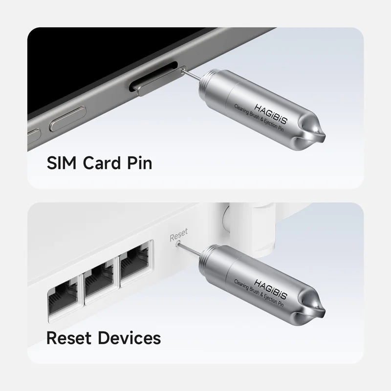 SIM card pin and reset device with HAGIBIS branding on a white background