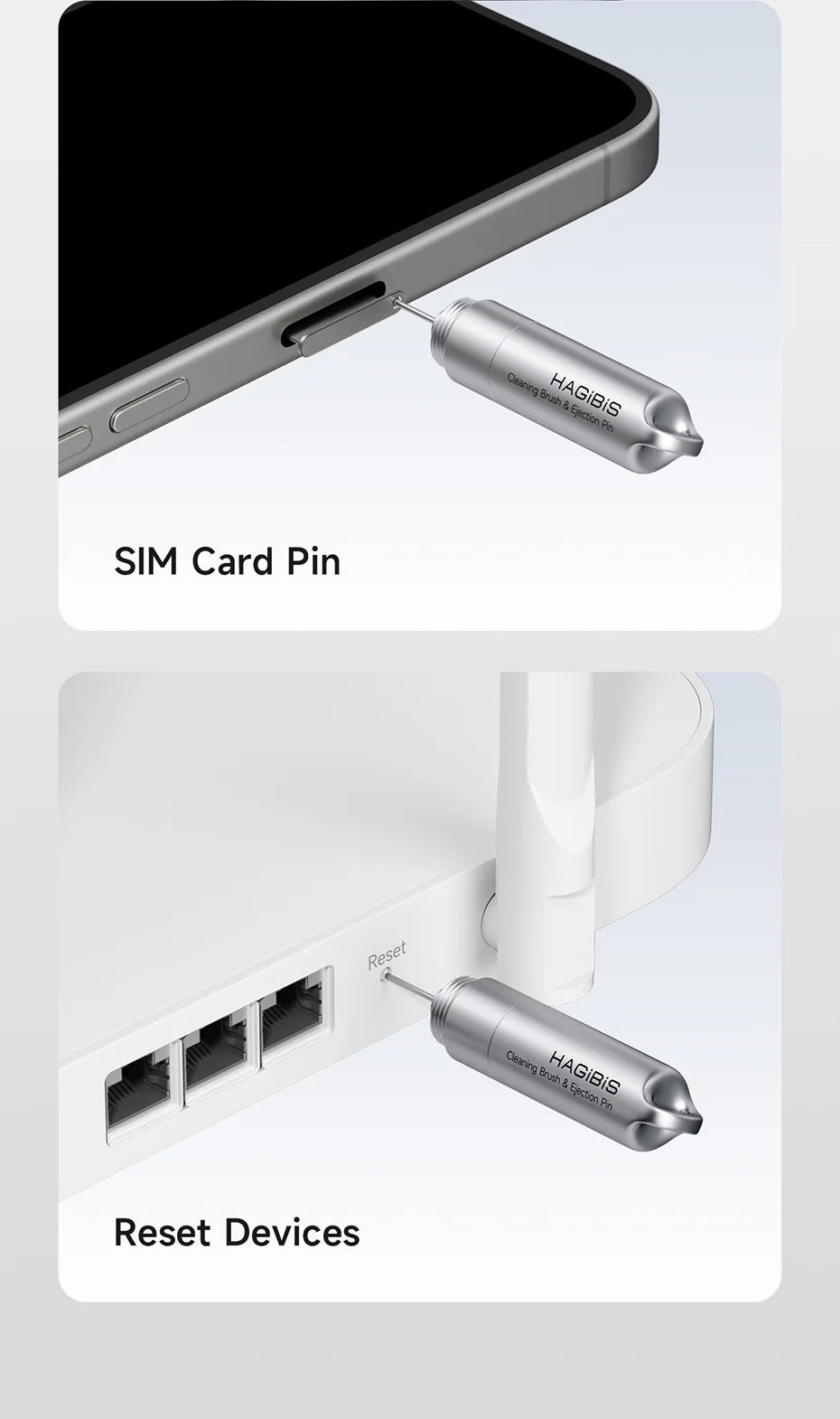SIM card pin and reset device for electronic devices on a white background