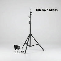 Black adjustable stand with range 60cm to 160cm on a white background