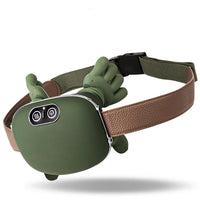 Green and brown dog collar with a control device on a white background