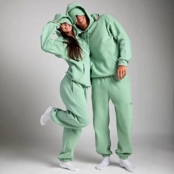Ensemble de voyage unisexe surdimensionné : combinaison 2 pièces en tissu technique doux avec capuche occultante