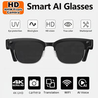 Smart AI Glasses with features listed on a white background